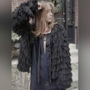 Blue-Black Eyelash Fringe Faux Fur Jacket by Maude sz Medium